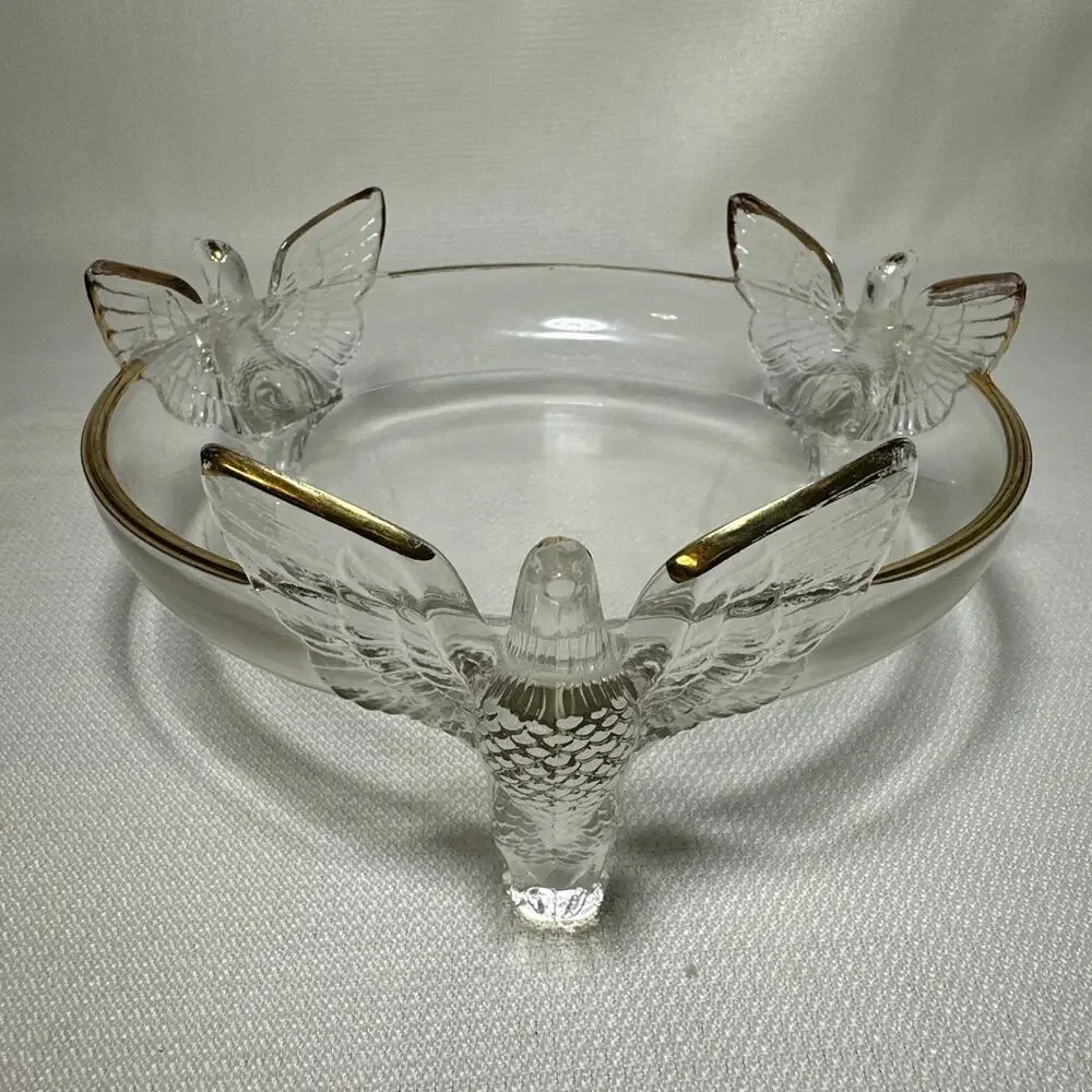 Vintage 1940s Jeannette Depression Glass 3 Footed Toed Eagle Clear Bowl 7 1/4